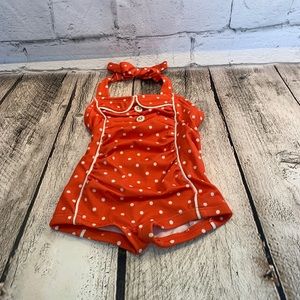 JANIE AND JACK Baby NWOT Coral w/White Polka Dot One Piece Swimsuit/Size 3-6 Mo